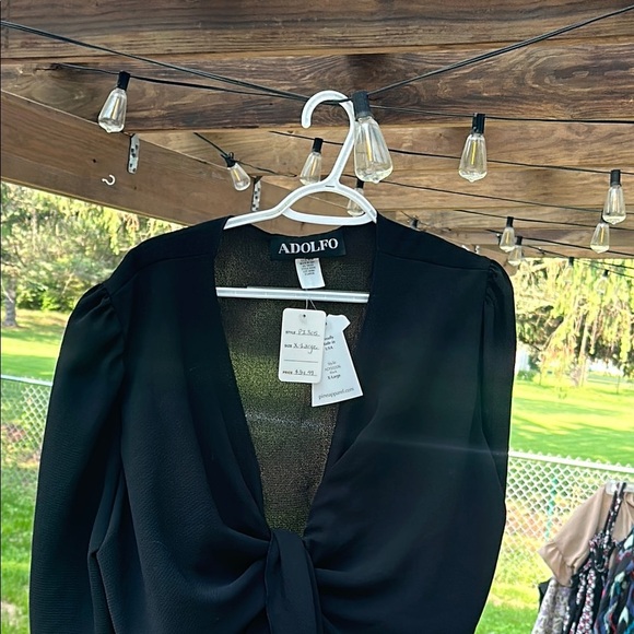 Adolfo Elegant Black Boutique Tie-Front Sheer Bolero Shrug Cardigan Cover Up NWT - Picture 6 of 12